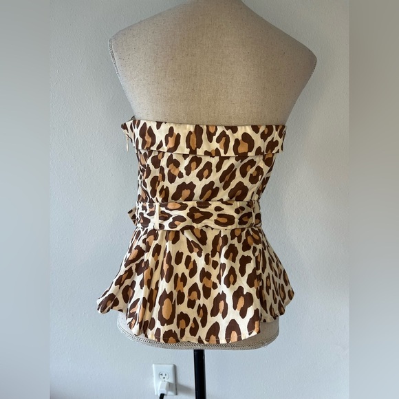 New York & Company Strapless Poplin Belted Top in Leopard Print, size M, NWT! - Picture 4 of 11